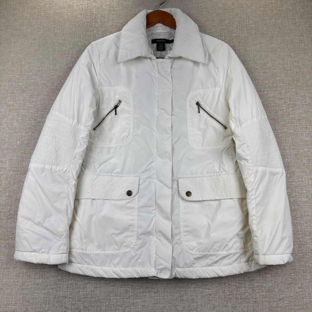Arden B White Puffer Jacket Men Large Quilted Zip Front Smocked Detail Coat
